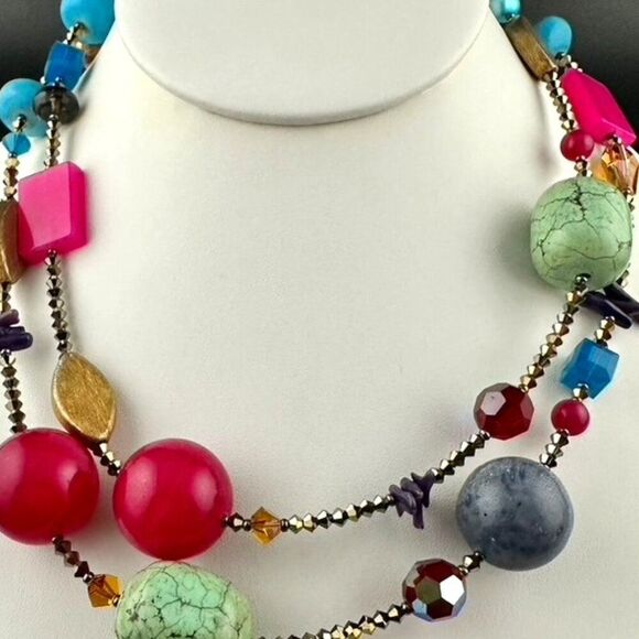 Emily Ray Colorful Multi Stone & Crystal Long Statement Necklace - Picture 4 of 9